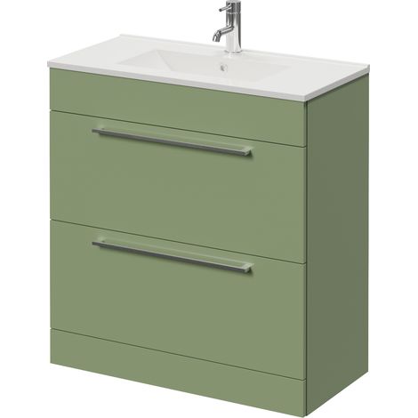 Napoli 390 Olive Green 800mm 2 Drawer Vanity Unit with Angel Basin - 800mm - Chrome 480mm Handle