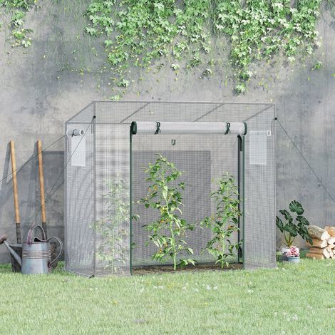 UV-beständiges Gartengewächshaus mit 2 vergitterten Fenstern und Verstärkungsstangen, 200 x 76 x 168 cm, weißer PE-Stahl.