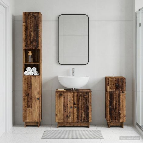 vidaXL 3 Piece Bathroom Cabinet Set EDE Old Wood Engineered Wood (1/5)