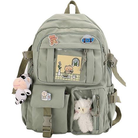 Mochila, bolso escolar de nailon con lindos accesorios de peluche, bolso de hombro Kawaii para estudiantes, ideal para útiles escolares de niñas.