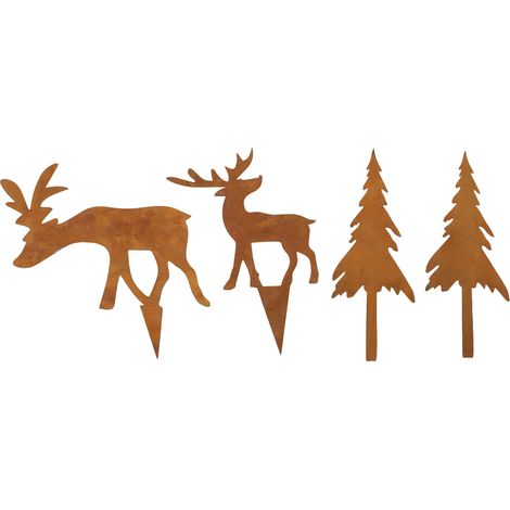 Lot de 4 piquets décoratifs en métal résistant aux intempéries en forme de cerf pour jardin, terrasse ou extérieur, parfaits pour Noël. (1/5)