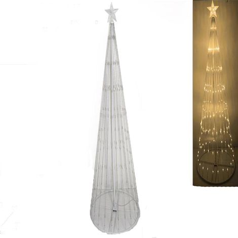 Albero di natale da esterno con luci 3mt decorazione addobbi natalizi in metallo antivento bianco caldo puntale stella luminosa (1/4)