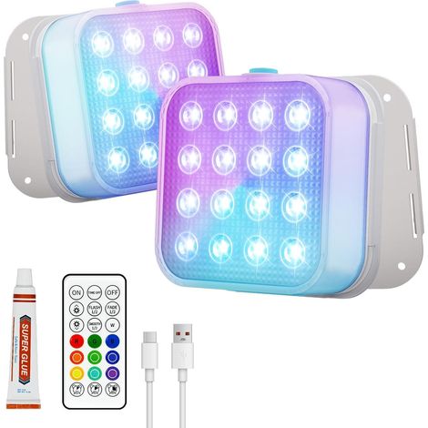 Lampes LED submersibles avec télécommande, 16 LED étanches, batterie rechargeable, 16 couleurs changeantes, luminosité réglable et minuterie, pour piscine, spa et bassin (2 pièces) (1/5)