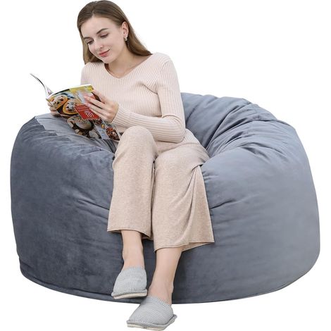 Pouf géant gris à mousse mémoire avec housse velours lavable pour adulte (1/4)