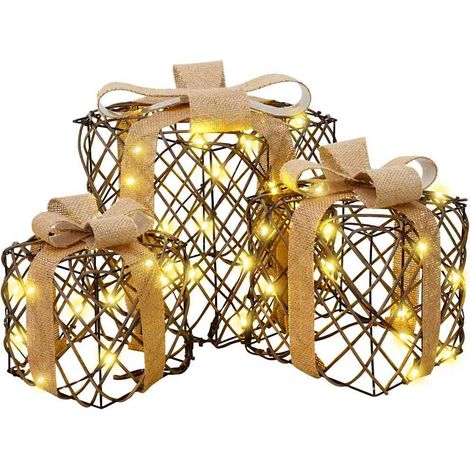 Boîte Cadeau 3 pcs Blanc chaud 20 x 20 x 20 cm Rotin (1/5)