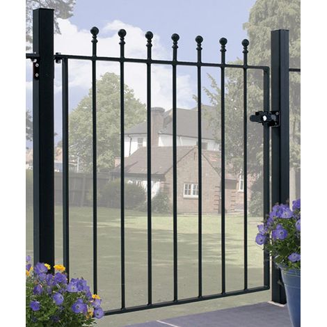 Manor Higher Flat Top Single Gate - Solid Steel - Fits Gap of 914 mm x 1220 mm High - Electro Galvanised/Black Powder Coated