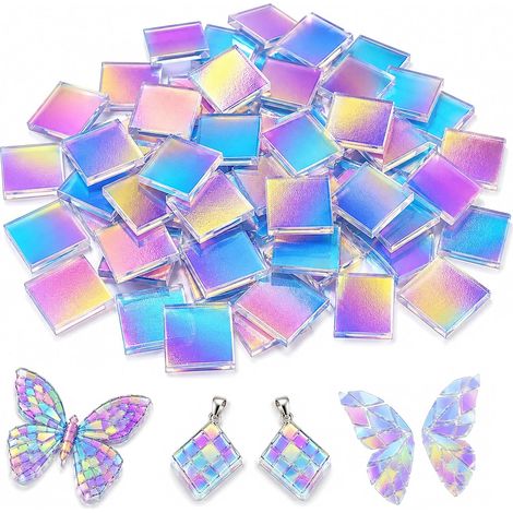 50 carreaux de mosaïque acrylique 2x2 cm Pièces holographiques arc-en-ciel pour DIY, décoration de miroirs, cadres photo et pots fleurs (1/5)
