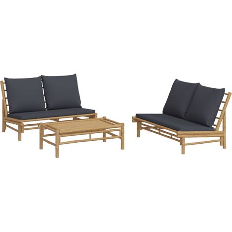 vidaXL 3 Piece Garden Lounge Set with Dark Grey Cushions Bamboo (1/5)