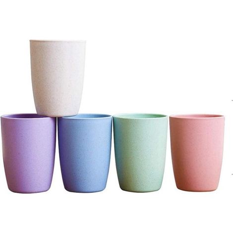 Bicchieri per bere - Ecologici e sostenibili - Bicchieri riutilizzabili per adulti - Bicchieri biodegradabili in cannuccia di grano - Set da 5 - Multicolore - Lavabili in lavastoviglie (1/5)