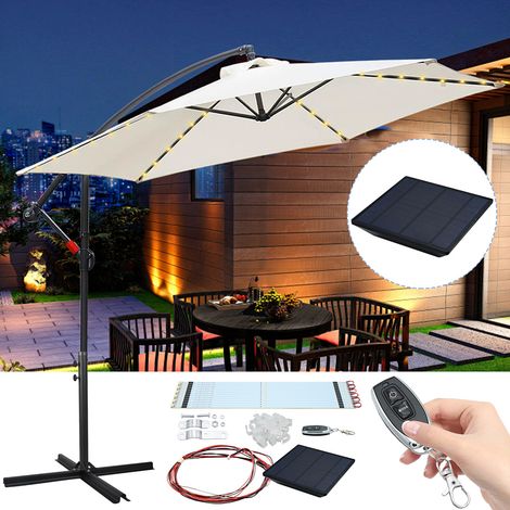 Parasol avec LED 350 cm avec protection UV 30+ Manivelle Pliable Alu Rond Balcon Terrasse Parasol à manivelle Marché Beige (1/5)