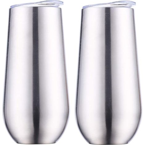 Champagne Flute Cup Stainless Steel Double Wall Insulated Wine Glasses with Lids Men's Silver (1/5)