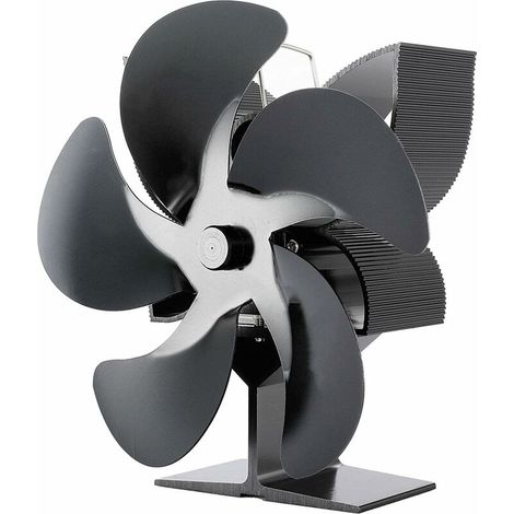 Wood Stove Fan, Chimney with 5 Blades, Aluminum Alloy Fan for Wood Stove, Workshop Stove, No Electricity, Winter Chimney Parts (Black) (1/5)