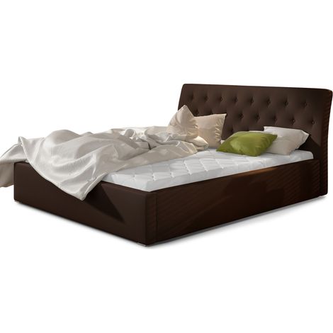 Lit simili cuir capitonné Venizia avec sommier-Marron-180x200-Version avec sommier (1/5)