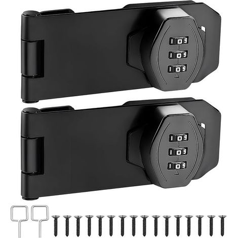 Furniture Combination Lock, Keyless Latch, Cabinet Door Code Lock, 3 Digit Combination Door Lock for Wardrobe, Mailbox, Shed, Drawer (2 x Black) (1/5)