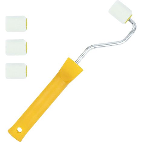 JSSEVN - Mini Paint Roller Kit: 1 Plastic Handle and 4 Brush Heads. Small paint rollers for touching up edges or corners.