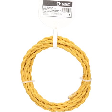 Textilkabel 2,5M (2x0,75mm) geflochten Gelb