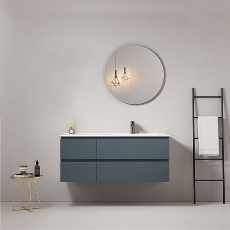 Mobile bagno sospeso 120 cm Blu Mare Lavabo a Destra in Ceramica Specchio Tondo - Fiji Paint (1/5)