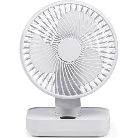 Ventilateur de table blanc, oscillant, 4 vitesses, batterie rechargeable, 13 h d'autonomie, ventilateur portable pour bureau sans câbles (1/3)