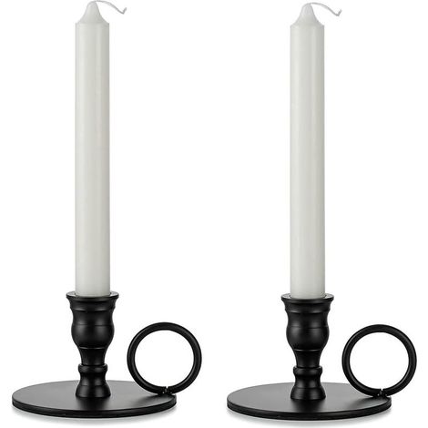 Bougeoir Chandelier Noir Métal - Lot de 2 bougeoirs Décoratifs pour Bougie Coniques pour Cheminée, Centre de Table Noel L’Avent Halloween Maison Décorationc (1/4)