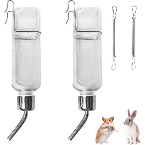 Bouteille d'eau suspendue pour lapin, lot de 2 distributeurs d'eau suspendus pour lapin, bouteilles suspendues de 350 ml pour animaux de compagnie (1/5)
