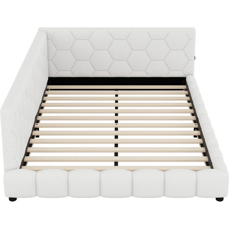 Cama banqueta 140 x 200 cm con somier, LED 16 colores, USB Tipo C, blanco MODENUIT (1/5)
