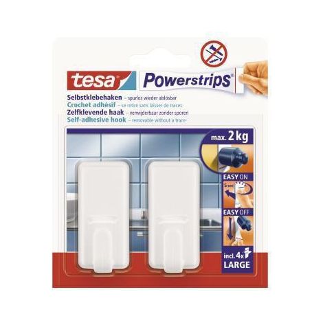 TESA 58010-00044-00 POWERSTRIPS 2 CROCHETS RECTANGULAIRES + 4 LANGUETTES BLANC 58010-00044-01 (1/3)