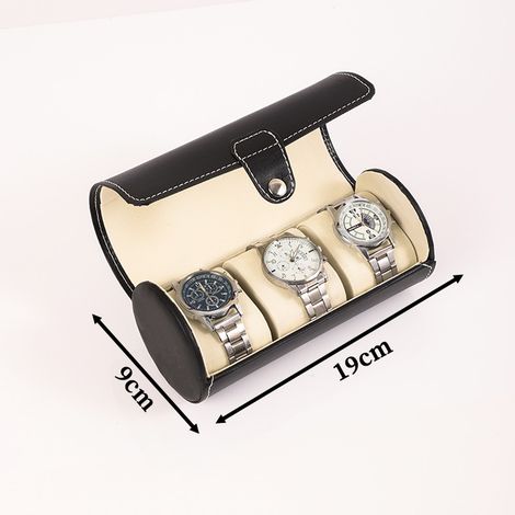 Boîte à montres de voyage ronde en cuir PU de luxe faite main, noire : boîte de rangement et d’exposition anti-poussière pour montres, coffret cadeau de bijoux pour hommes et femmes (1/5)