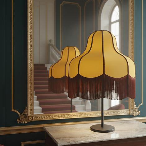Lámpara de Mesa Mostaza con Flecos Burdeos  Serie LIV (1/5)