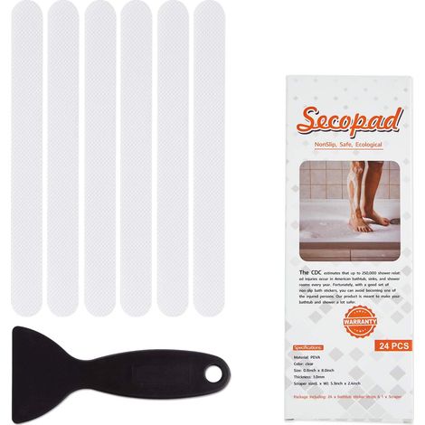 QAZQA Lot de 24 bandes adhésives antidérapantes pour baignoire avec grattoir de qualité supérieure (1/5)