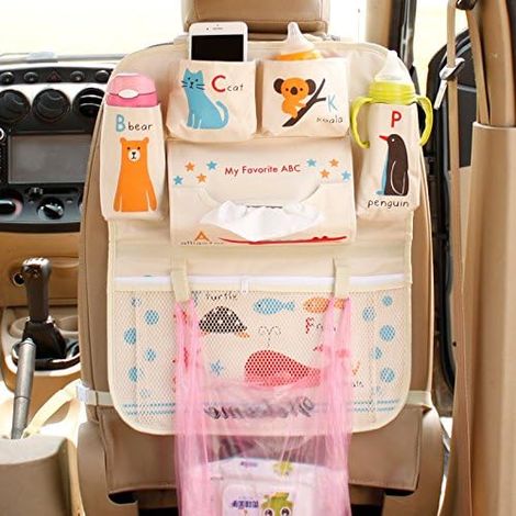 Sac de rangement pliable pour voiture, organisateur de dossier avec poches, boîte à mouchoirs, pour bouteilles et jouets.