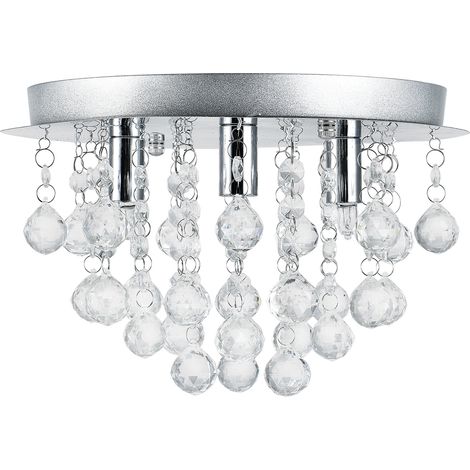 Lámpara de techo suspendida de metal y cristal artístico cromado plateado 3 x G9 diámetro 28 cm 030002811 (1/5)