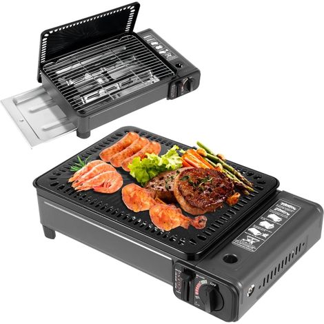 HAUTOUR Gril à Gaz Portable au Butane Gril de Table Gril BBQ Coréen pour la Cuisine en Plein air le Camping la Cuisson à la Friteuse avec Étui de Transport le Gril en Acier Inoxydable (1/5)