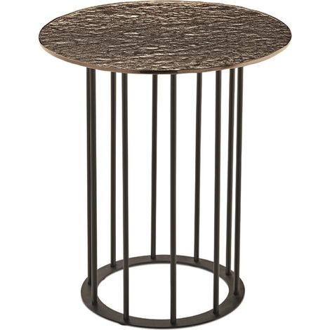 Tavolino tondo D45 cm con base in metallo Nero e piano in vetro martellato Bronzo MUTE (1/2)