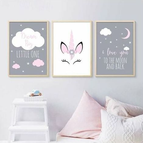 Poster Wall Decor Baby Nursery Animals Unicorn Quotes Clouds Poster Canvas Painting Home Decoration Gifts Girl Boy XL (50 x 70 cm) 3 Pcs Multicolor (1/5)