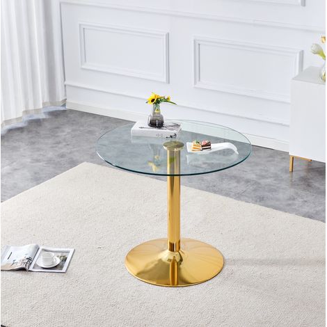 Bartisch mit Glasplatte Ø 85 cm, goldfarbenes Metall OKMYHOME (1/5)