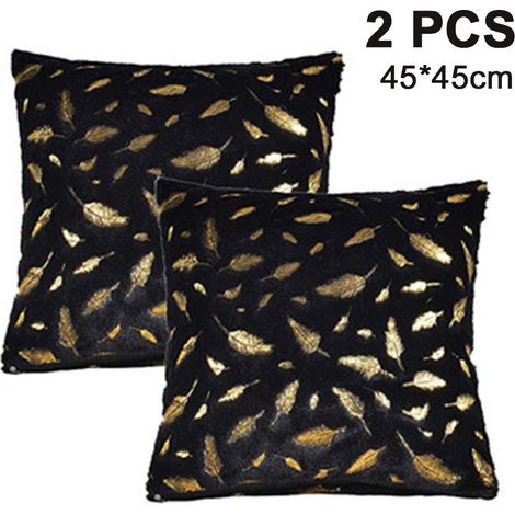 2pcs Ensemble de deux taies d'oreiller en plumes de bronze, housses de coussin à pompons, coussins décoratifs à poils courts avec fermeture éclair, pour canapés et chambres à coucher.