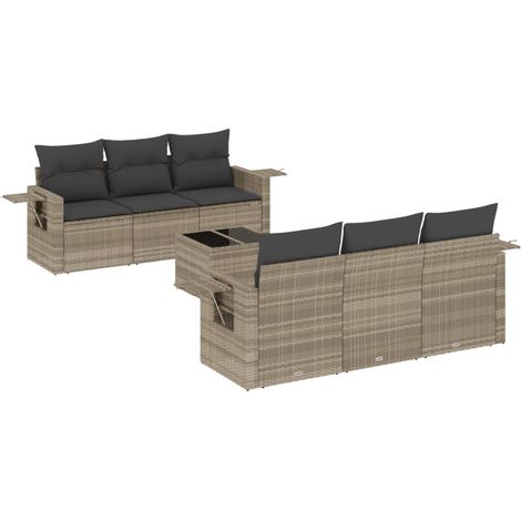 vidaXL Set de sofás de jardín 7 pzas con cojines ratán PE gris claro (1/3)