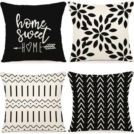 Housse de Coussin Décoratif en Lin - Noir - Rectangulaire - Uni (1/4)