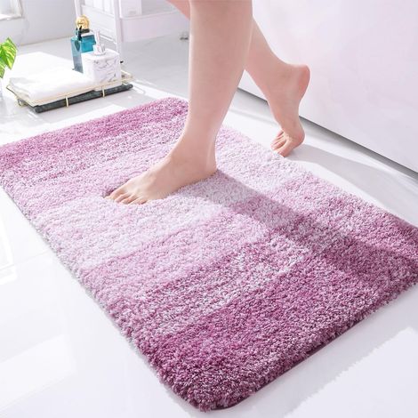 Tapis de Salle de Bain Doux, 40 x 60 cm, antidérapant, Lavable, Moelleux à Poils Longs, en Microfibre absorbante, Violet (1/5)
