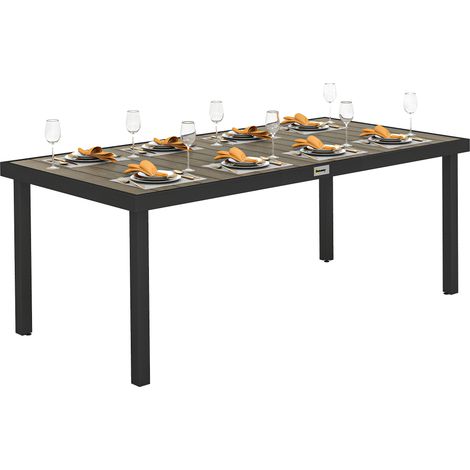 Tavolo da Pranzo da Giardino per 8 Persone in Alluminio e Plastica, Legno Scuro e Nero