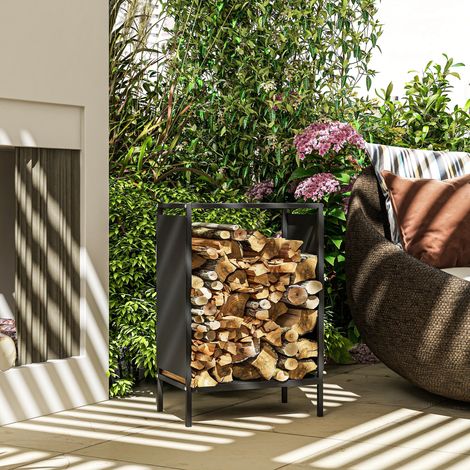 Range bûche interieur porte bûche de cheminée support de bois de chauffage pour intérieur extérieur 44x28x65 cm noir
