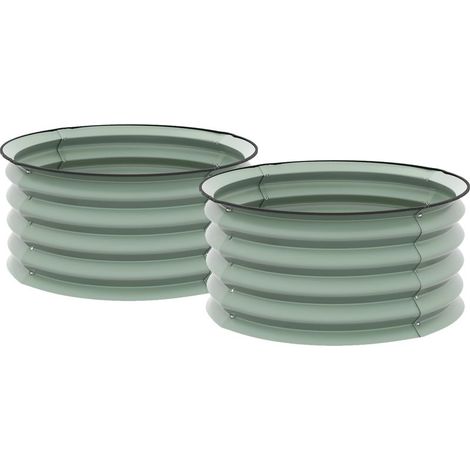 Lot de 2 Jardinières Rondes Surélevées en Métal – 60x60x30 cm, Fond Ouvert, Vert Idéal Herbes et Légumes (1/5)