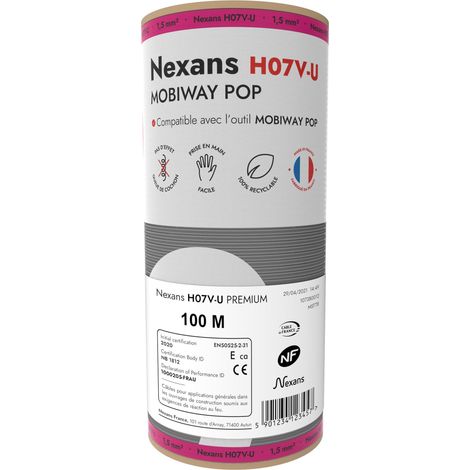 fil rigide - h07vu - 1 x 1.5 mm2 - noir - couronne de 100 mètres - mobiway pop