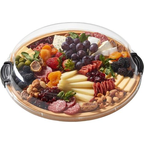 2pcs Planches À Charcuterie, Plateau Alimentaire En Bois, Planche De Service Ronde Portable Avec Couvercle Pour Fêtes, Noël, Restaurant, Pique-nique, Vacances, Piscine, Cuisine, Buffet, Camping (1/5)