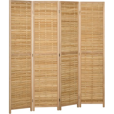 Paravento pieghevole in bambù naturale a 4 ante – divisorio discreto per soggiorno o camera da letto, 160 x 170 cm, elegante schermo privacy ecologico.
