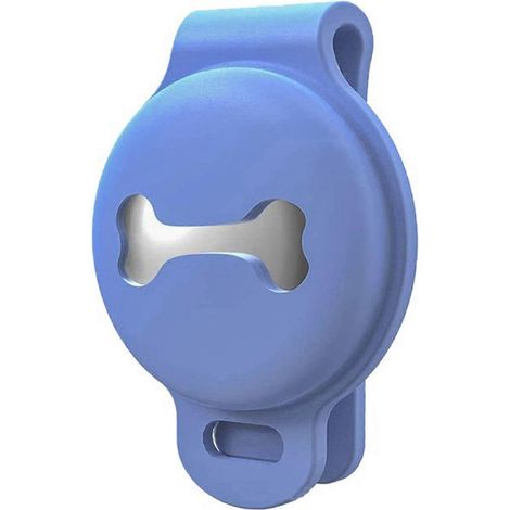 Étui de protection en silicone pour collier AirTag de chien ou chat : anti-rayures, léger et sécurisé. Fixation par collier. Bleu. (1/5)