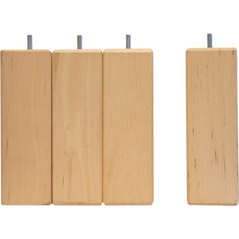 Lot de 4 pieds de lit carrés en bois – Hauteur 15 cm – Naturel – Stabilité accrue pour literie – Tige filetée standard 8 mm – Bellecour