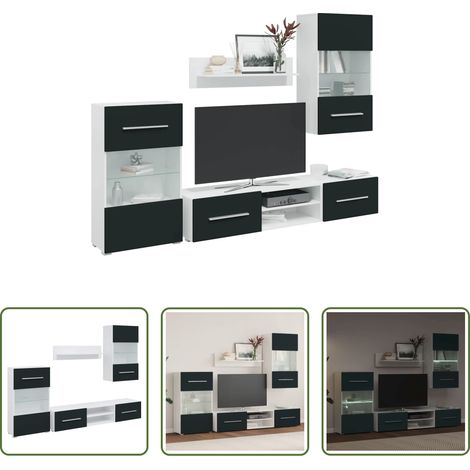 Meubles muraux - Meubles TV 5 pcs avec lumière LED indigo mat bois d'ingénierie (1/5)