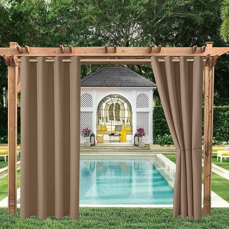 panels of waterproof, thermally insulated blackout curtains with eyelets for indoor and outdoor use, terrace, porch, pergola, beach (cafe, 132 x 238 cm) (1/5)