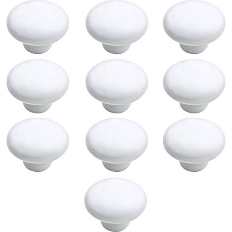 Bouton Porte 10 PCS Céramique Poignée Porte de Cuisine Armoire à Tiroirs Porte Boutons Blanc 33mm-Fei Yu (1/5)